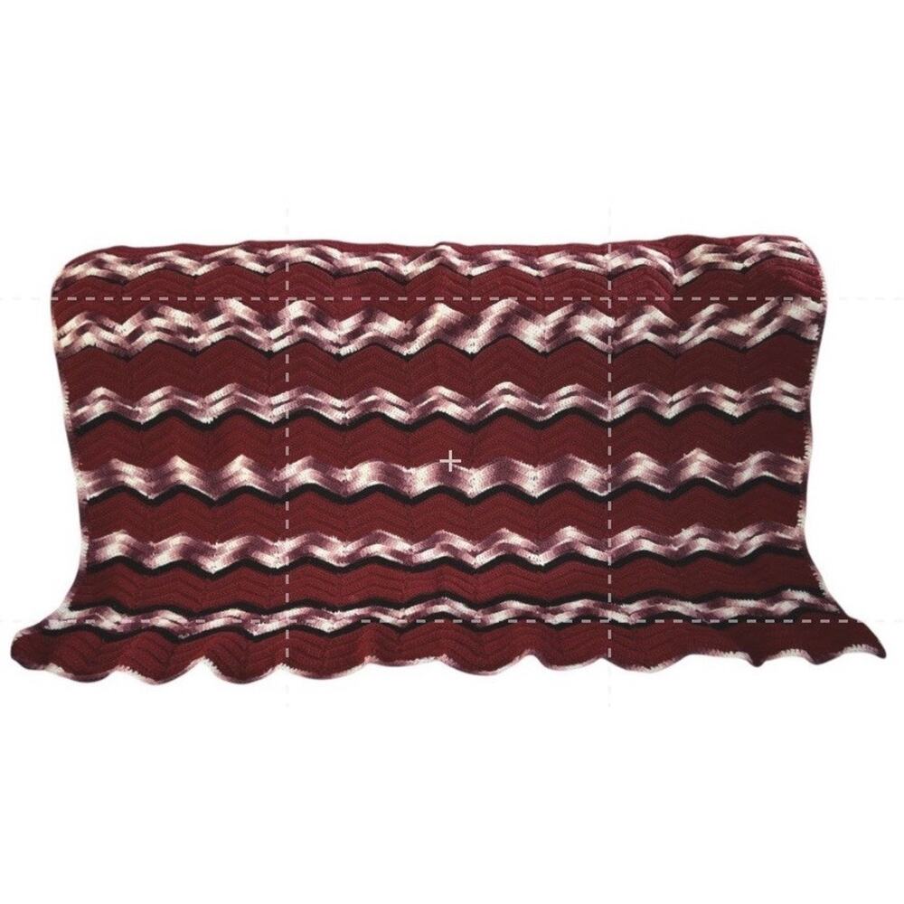 Handmade Vintage Crochet Afghan Throw Chevron Zigzag 59X45 Burgundy Pink Cream